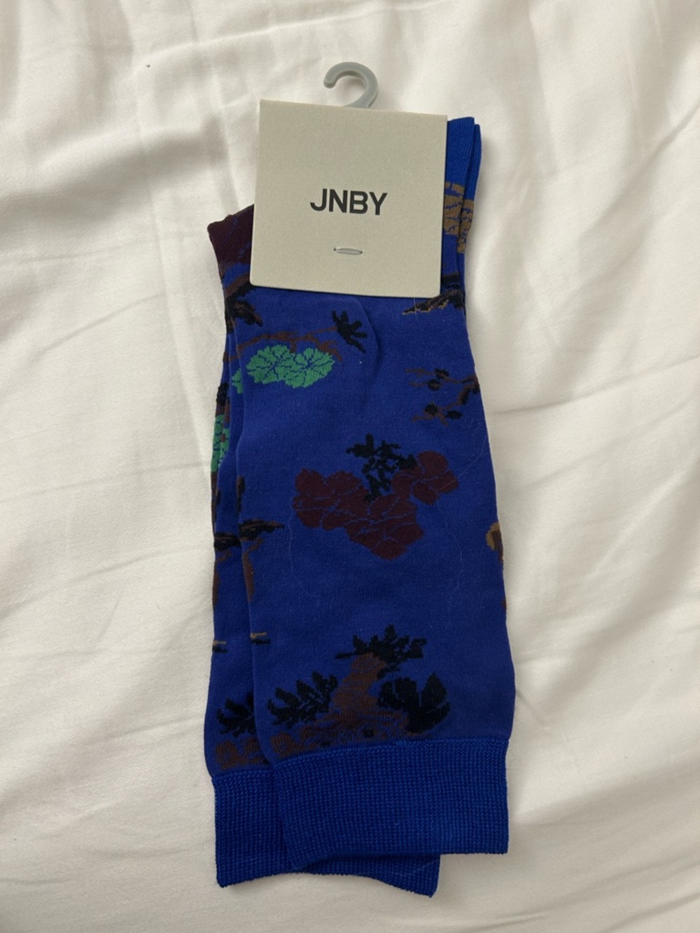 JNBY Men’s Royal Blue Floral Pattern Crew Socks